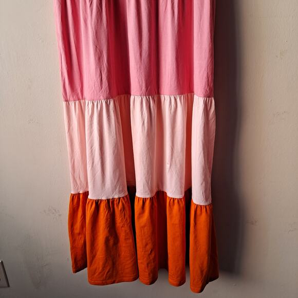 Lands' End Colorblock Tank Dress Sleeveless Tiered Maxi Pink Orange Women Size L - Picture 8 of 13